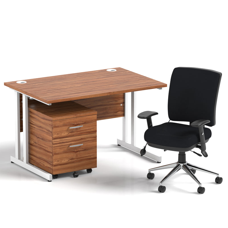 Impulse 1200mm Cantilever Straight Desk With Mobile Pedestal and Chiro Medium Back Black Chair - Home Office Set - view 16