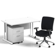 Impulse 1200mm Cantilever Straight Desk With Mobile Pedestal and Chiro Medium Back Black Chair - Home Office Set - view 17