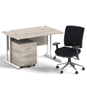Impulse 1200mm Cantilever Straight Desk With Mobile Pedestal and Chiro Medium Back Black Chair - Home Office Set - view 18