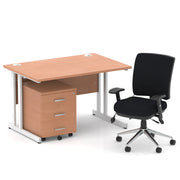 Impulse 1200mm Cantilever Straight Desk With Mobile Pedestal and Chiro Medium Back Black Chair - Home Office Set - view 19
