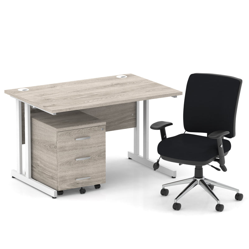 Impulse 1200mm Cantilever Straight Desk With Mobile Pedestal and Chiro Medium Back Black Chair - Home Office Set - view 24