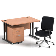 Impulse 1200mm Cantilever Straight Desk With Mobile Pedestal and Chiro Medium Back Black Chair - Home Office Set - view 25