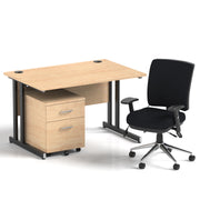 Impulse 1200mm Cantilever Straight Desk With Mobile Pedestal and Chiro Medium Back Black Chair - Home Office Set - view 26
