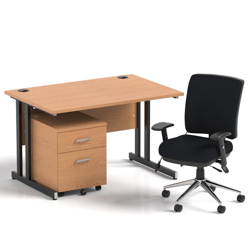 Impulse 1200mm Cantilever Straight Desk With Mobile Pedestal and Chiro Medium Back Black Chair - Home Office Set - view 27