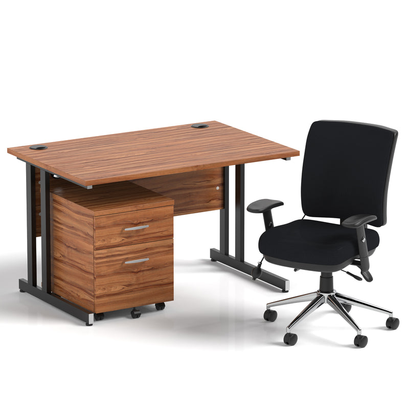 Impulse 1200mm Cantilever Straight Desk With Mobile Pedestal and Chiro Medium Back Black Chair - Home Office Set - view 28