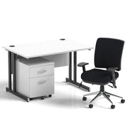 Impulse 1200mm Cantilever Straight Desk With Mobile Pedestal and Chiro Medium Back Black Chair - Home Office Set - view 29