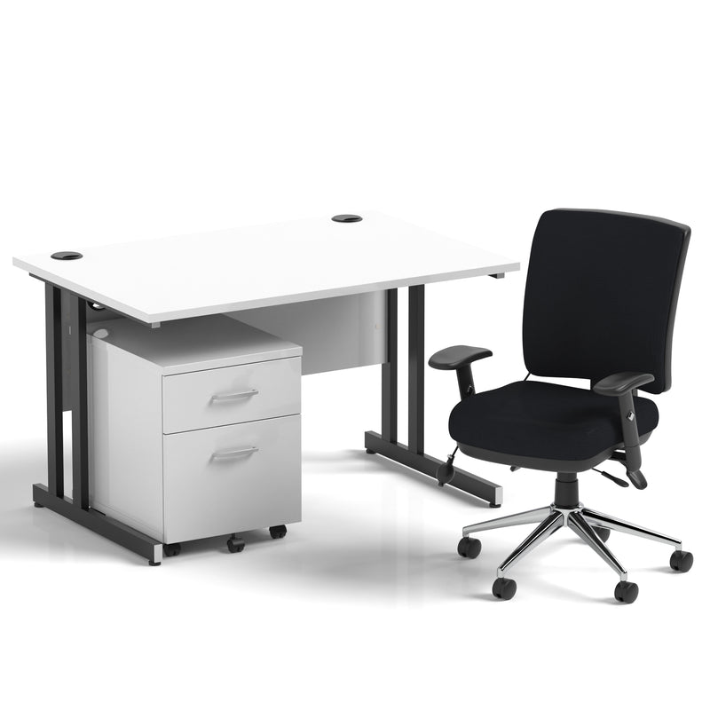 Impulse 1200mm Cantilever Straight Desk With Mobile Pedestal and Chiro Medium Back Black Chair - Home Office Set - view 29