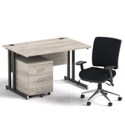 Impulse 1200mm Cantilever Straight Desk With Mobile Pedestal and Chiro Medium Back Black Chair - Home Office Set - view 30