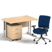 Impulse 1200mm Cantilever Straight Desk With Mobile Pedestal and Chiro Medium Back Blue Chair - Home Office Set - view 2