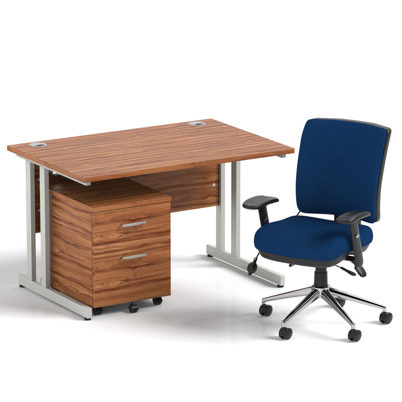 Impulse 1200mm Cantilever Straight Desk With Mobile Pedestal and Chiro Medium Back Blue Chair - Home Office Set - view 4