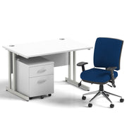 Impulse 1200mm Cantilever Straight Desk With Mobile Pedestal and Chiro Medium Back Blue Chair - Home Office Set - view 5