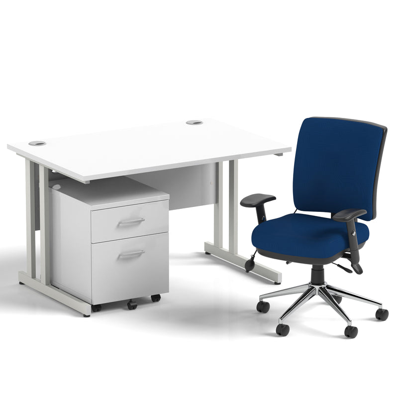 Impulse 1200mm Cantilever Straight Desk With Mobile Pedestal and Chiro Medium Back Blue Chair - Home Office Set - view 5