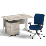 Impulse 1200mm Cantilever Straight Desk With Mobile Pedestal and Chiro Medium Back Blue Chair - Home Office Set - view 6