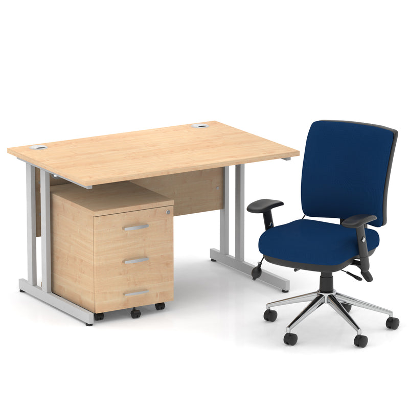 Impulse 1200mm Cantilever Straight Desk With Mobile Pedestal and Chiro Medium Back Blue Chair - Home Office Set - view 8
