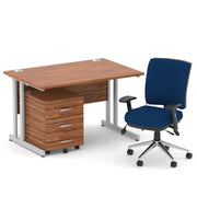 Impulse 1200mm Cantilever Straight Desk With Mobile Pedestal and Chiro Medium Back Blue Chair - Home Office Set - view 10