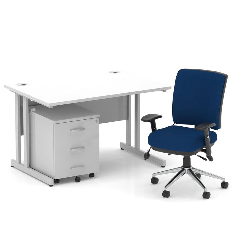 Impulse 1200mm Cantilever Straight Desk With Mobile Pedestal and Chiro Medium Back Blue Chair - Home Office Set - view 11
