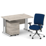 Impulse 1200mm Cantilever Straight Desk With Mobile Pedestal and Chiro Medium Back Blue Chair - Home Office Set - view 12