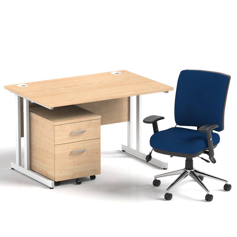 Impulse 1200mm Cantilever Straight Desk With Mobile Pedestal and Chiro Medium Back Blue Chair - Home Office Set - view 14