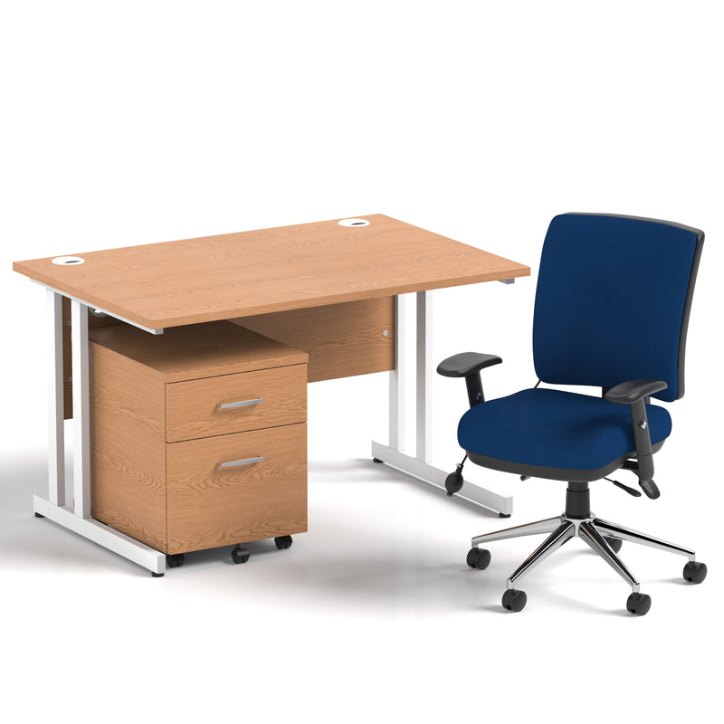 Impulse 1200mm Cantilever Straight Desk With Mobile Pedestal and Chiro Medium Back Blue Chair - Home Office Set - view 15