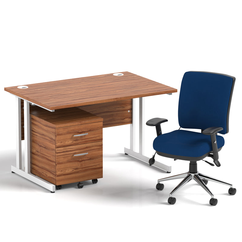 Impulse 1200mm Cantilever Straight Desk With Mobile Pedestal and Chiro Medium Back Blue Chair - Home Office Set - view 16