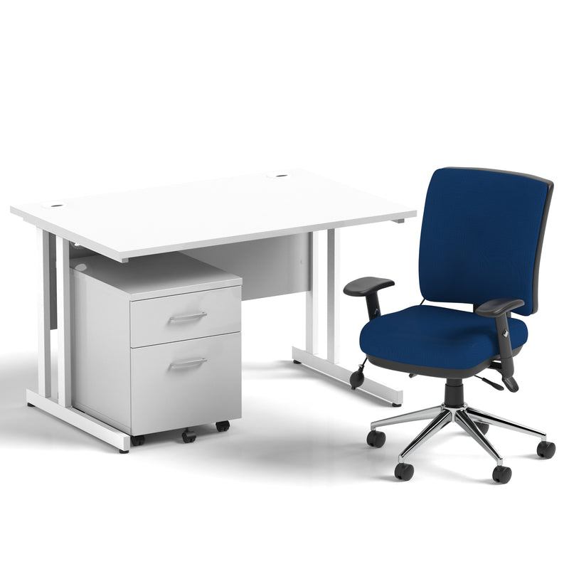 Impulse 1200mm Cantilever Straight Desk With Mobile Pedestal and Chiro Medium Back Blue Chair - Home Office Set - view 17