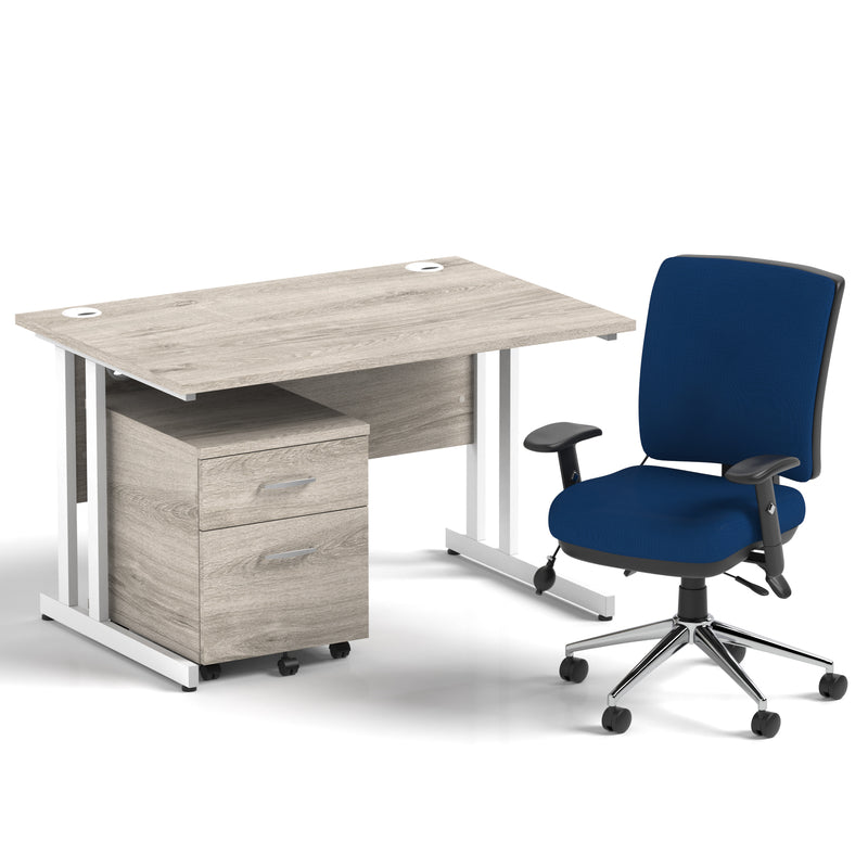 Impulse 1200mm Cantilever Straight Desk With Mobile Pedestal and Chiro Medium Back Blue Chair - Home Office Set - view 18