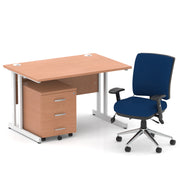 Impulse 1200mm Cantilever Straight Desk With Mobile Pedestal and Chiro Medium Back Blue Chair - Home Office Set - view 19