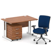 Impulse 1200mm Cantilever Straight Desk With Mobile Pedestal and Chiro Medium Back Blue Chair - Home Office Set - view 22