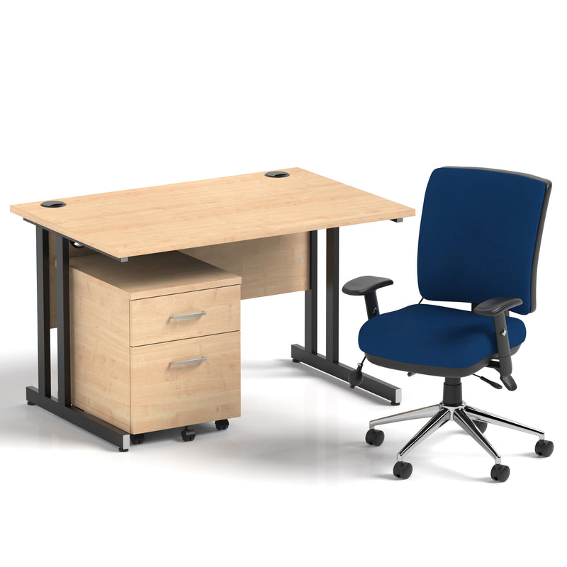 Impulse 1200mm Cantilever Straight Desk With Mobile Pedestal and Chiro Medium Back Blue Chair - Home Office Set - view 26
