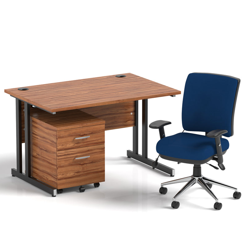 Impulse 1200mm Cantilever Straight Desk With Mobile Pedestal and Chiro Medium Back Blue Chair - Home Office Set - view 28