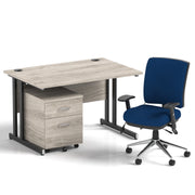 Impulse 1200mm Cantilever Straight Desk With Mobile Pedestal and Chiro Medium Back Blue Chair - Home Office Set - view 30