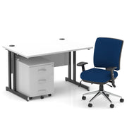 Impulse 1200mm Cantilever Straight Desk With Mobile Pedestal and Chiro Medium Back Blue Chair - Home Office Set - image 35