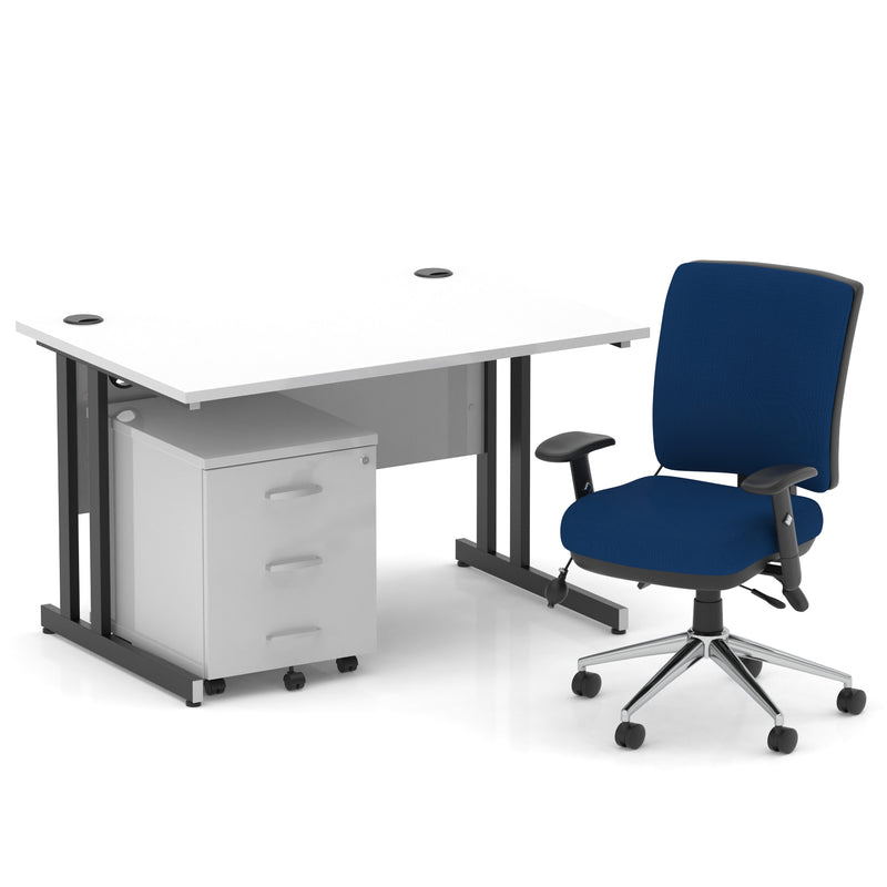 Impulse 1200mm Cantilever Straight Desk With Mobile Pedestal and Chiro Medium Back Blue Chair - Home Office Set - image 35