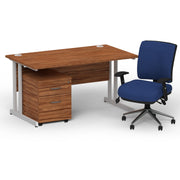 Impulse 1400mm Cantilever Straight Desk With Mobile Pedestal and Chiro Medium Back Blue Chair - Home Office Set - view 4