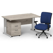 Impulse 1400mm Cantilever Straight Desk With Mobile Pedestal and Chiro Medium Back Blue Chair - Home Office Set - view 6