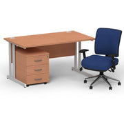 Impulse 1400mm Cantilever Straight Desk With Mobile Pedestal and Chiro Medium Back Blue Chair - Home Office Set - view 7