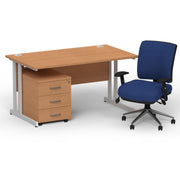 Impulse 1400mm Cantilever Straight Desk With Mobile Pedestal and Chiro Medium Back Blue Chair - Home Office Set - view 9