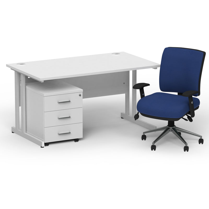 Impulse 1400mm Cantilever Straight Desk With Mobile Pedestal and Chiro Medium Back Blue Chair - Home Office Set - view 11