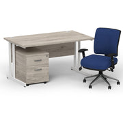 Impulse 1400mm Cantilever Straight Desk With Mobile Pedestal and Chiro Medium Back Blue Chair - Home Office Set - view 18