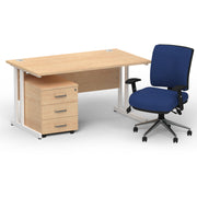 Impulse 1400mm Cantilever Straight Desk With Mobile Pedestal and Chiro Medium Back Blue Chair - Home Office Set - view 20