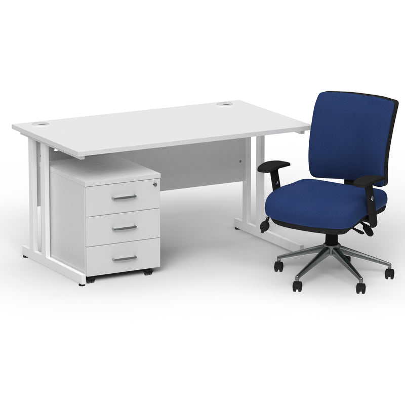 Impulse 1400mm Cantilever Straight Desk With Mobile Pedestal and Chiro Medium Back Blue Chair - Home Office Set - view 23
