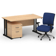 Impulse 1400mm Cantilever Straight Desk With Mobile Pedestal and Chiro Medium Back Blue Chair - Home Office Set - view 26