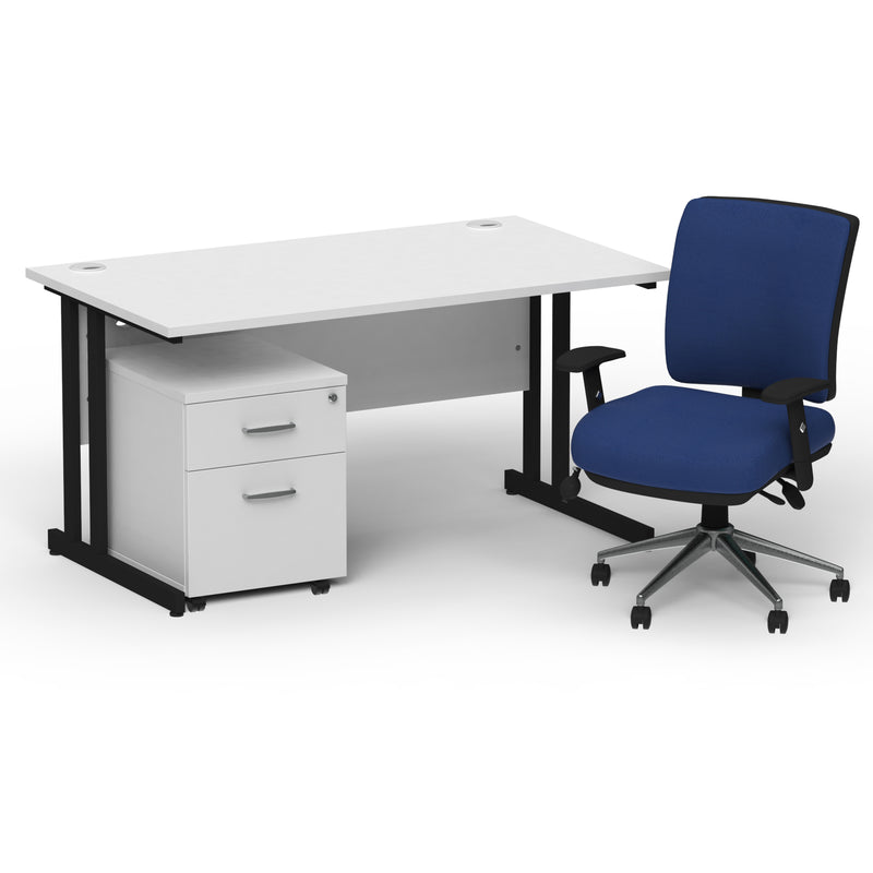 Impulse 1400mm Cantilever Straight Desk With Mobile Pedestal and Chiro Medium Back Blue Chair - Home Office Set - view 29