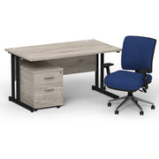 Impulse 1400mm Cantilever Straight Desk With Mobile Pedestal and Chiro Medium Back Blue Chair - Home Office Set - view 30