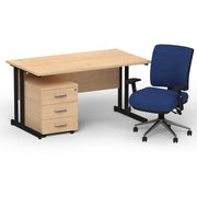 Impulse 1400mm Cantilever Straight Desk With Mobile Pedestal and Chiro Medium Back Blue Chair - Home Office Set - image 32