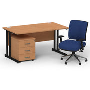 Impulse 1400mm Cantilever Straight Desk With Mobile Pedestal and Chiro Medium Back Blue Chair - Home Office Set - image 33