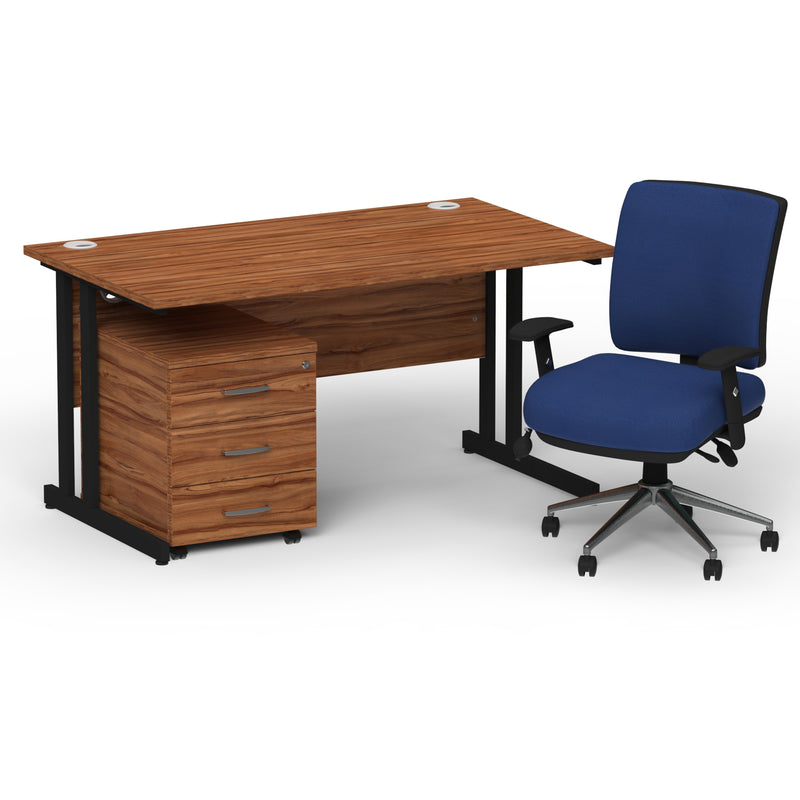 Impulse 1400mm Cantilever Straight Desk With Mobile Pedestal and Chiro Medium Back Blue Chair - Home Office Set - image 34