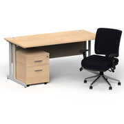 Impulse 1600mm Cantilever Straight Desk With Mobile Pedestal and Chiro Medium Back Black Chair - Home Office Set - view 2