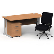 Impulse 1600mm Cantilever Straight Desk With Mobile Pedestal and Chiro Medium Back Black Chair - Home Office Set - view 3