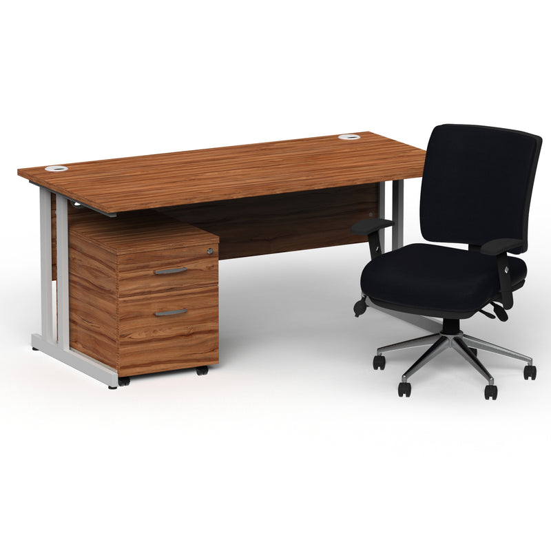 Impulse 1600mm Cantilever Straight Desk With Mobile Pedestal and Chiro Medium Back Black Chair - Home Office Set - view 4